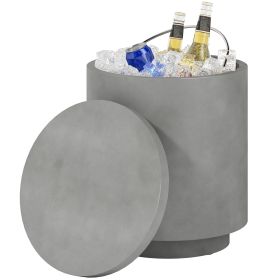 Outsunny 2.6 Gal Outdoor Side Table, 3-In-1 Concrete Cooler Bar Table with Storage, Removable Ice Bucket and Lid, Light Gray