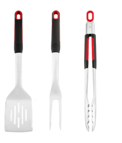 3-Piece Stainless Steel BBQ Grill Tool Set with Soft Grip Handles â€“ Tongs, Fork, and Spatula