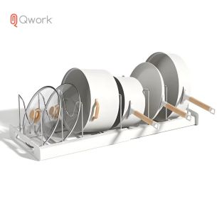 Qwork Pot and Pan Storage Rack, Extendable Pot and Pan Organizer for Kitchen Cabinets