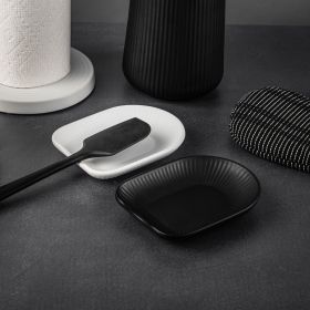 Ribbed Ceramic Spoon Rest â€“ White, Heat Resistant, Easy Clean