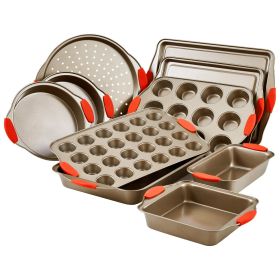 VEVOR Baking Pans Set, 10-Piece, Nonstick Carbon Steel Cookware Sheets & Trays, Stackable Kitchen Oven Bakeware Cooking Sets with Silicone Handles