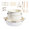 17-Piece Cookware Set, 5 Pots and 2 Lids, Removable Handles, Non-Stick Aluminum Pots and Pans, Microwave & Oven Safe, Dishwasher Safe, Cream White