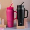 TAL Stainless Steel Basin Travel Mug with Silicone Straw 30 oz, Black