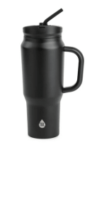 TAL Stainless Steel Basin Travel Mug with Silicone Straw 30 oz, Black