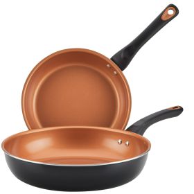 Glide Copper 2 Pcs Ceramic Nonstick Frying Pan Set, Dishwasher Safe, 9.25 Inch and 11.25 Inch, Black