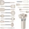 Silicone Cooking Utensils Set of 15, Kitchen Utensils Set with Holder for Nonstick Cookware, 446°F Heat Resistant Stainless Steel Handle - Khaki
