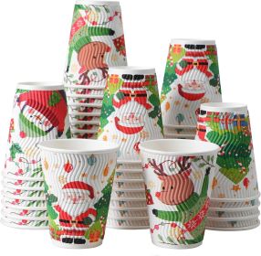 Christmas Coffee Cups - 50 Pack Disposable Insulated Paper Cups, Christmas Hot To Go Coffee Cups