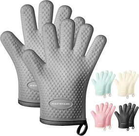 Silicone Oven Mitts Heat Resistant 450 Degrees,Waterproof & Non-Slip Oven Gloves with Fingers