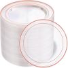 100PCS Clear Rose Gold Plastic Plates Disposable - Heavy Duty 6.25 Inch Clear Plastic Dessert Plates with Rose Gold Trim - Ideal for Party