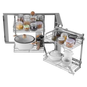 2 Tier 4 Shelf Blind Corner Pull Out Organizer Chrome Kitchen Cabinet Basket