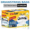 13 Gallon Puncture Tear Resistant Boxed Disposable Garbage Bag, 150pcs Kitchen Drawstring Trash Bags Fresh Clean Scent With Lemon Mint Scent,150 Count