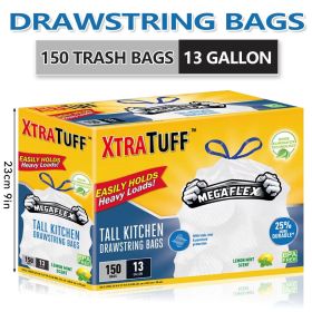 13 Gallon Puncture Tear Resistant Boxed Disposable Garbage Bag, 150pcs Kitchen Drawstring Trash Bags Fresh Clean Scent With Lemon Mint Scent,150 Count