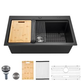 33 inch Granite Kitchen Sink Top Mount Single Bowl Drop-In Basin for RV Bar