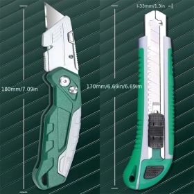 2pcs Utility Knife Set: Retractable Cutter (5 Blades) Folding Utility Knife PTR Plastic Handle Safety Lock Built-in Blade Storage (3 Blades) SK5 Sharp