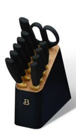Beautiful 12 Piece Stainless Steel Knife Set Block Soft Grip Handles Black Sesame by Drew Barrymore