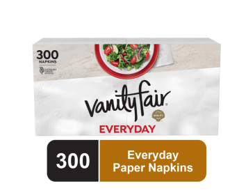 Vanity Fair Everyday Disposable Paper Napkins, White, 300 Count