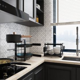 8 Tier Pot and Pan Organizer Rack for Cabinet With 3 DIY Methods, Adjustable Organizer for Pots, Pans and Lids with Utensil Holders