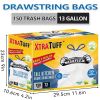 13 Gallon Puncture Tear Resistant Boxed Disposable Garbage Bag, 150pcs Kitchen Drawstring Trash Bags Fresh Clean Scent With Lemon Mint Scent,150 Count