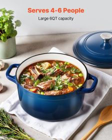 Enameled Cast Iron Dutch Oven, 6 Quart Pot with Lid and Dual Handles, Heavy-Duty Durable Cookware Pan, Oven Induction Compatible up to 500°F