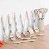 Silicone Cooking Utensils Set of 15, Kitchen Utensils Set with Holder for Nonstick Cookware, 446°F Heat Resistant Stainless Steel Handle - Khaki