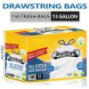 13 Gallon Puncture Tear Resistant Boxed Disposable Garbage Bag, 150pcs Kitchen Drawstring Trash Bags Fresh Clean Scent With Lemon Mint Scent,150 Count