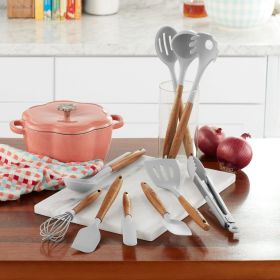 10-Piece Silicone and Acacia Wood Handle Kitchen Cooking Utensils Set, Gray