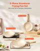 3 Piece Frying Pan Aluminum Skillet Set 8 9.5 11 in Handle Pre-Seasoned Beige