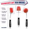 Red and Black Dish Brush Set of 3 with Bottle Water Brush Scrub Brush and Scrubber Brush for Kitchen Ergonomic Non Slip Long Handle