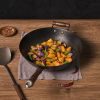 WANGYUANJI 14.2" Cast Iron Wok, Craft Wok Chinese Wok, Flat Bottom Iron Woks with Class Lid, Fry Pan Suitable for Induction, Electric, Gas
