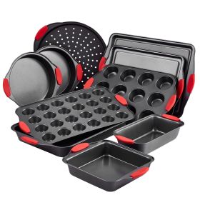 Baking Pan Set 10-Piece Nonstick Carbon Steel Bakeware Set with Silicone Handle (default: default)