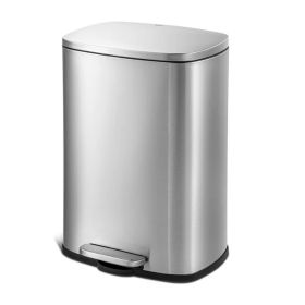 Trash Can 13.2 gallon Black Stainless Steel Step On Kitchen Garbage Can (Color: Silver)