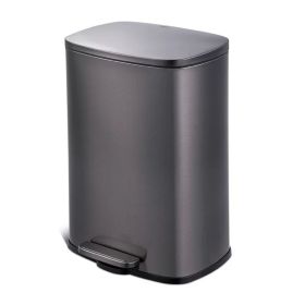 Trash Can 13.2 gallon Black Stainless Steel Step On Kitchen Garbage Can (Color: Black)