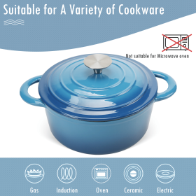 COOKWIN Enameled Cast Iron Dutch Oven with Self Basting Lid;  Enamel Coated Cookware Pot 3QT (Color: Blue)