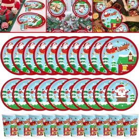 30Pcs Christmas Party Tableware Set 7 and 9 Inch Elk Claus Paper Plates 3.5 Inch Paper Cup Cute Xmas Disposable Cups for Xmas Holiday Dinner Supplies (Color: Multicolor)