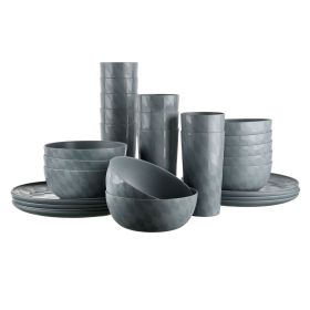 30-Piece Plastic Check Pattern Dinnerware Bundle Set (Color: Gray)