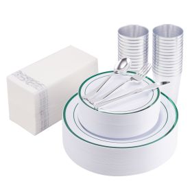 The red/green plastic tableware set is suitable for 50 people (Color: Green)
