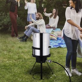 30QT Propane Turkey Fryer Set Silver Aluminum Pot with Black Round Iron Stand Outdoor Gas Deep Fryer Kit for Frying Turkey Seafood and Boiling Crawfis (size: 2-Piece Set)