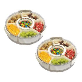 2Pcs Size Options Divided Serving Tray with Lid and Handle 360° Rotatable Snack Box Container with 6 Dividers Clear Portable Snack Platters for Fruit (size: 2Pcs S Size)