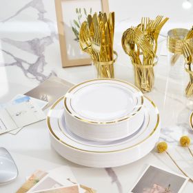 Gold/Silver Plastic Tableware Set - 350PC  Gatherings of 50+people (PCS: 700PCS Gold)