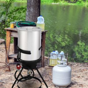 30QT Propane Turkey Fryer Set Silver Aluminum Pot with Black Round Iron Stand Outdoor Gas Deep Fryer Kit for Frying Turkey Seafood and Boiling Crawfis (size: 4-Piece Set)