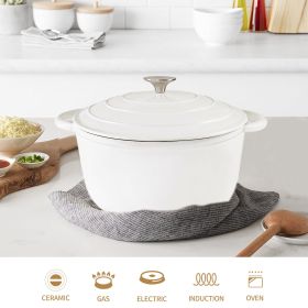 Dutch Oven,Dutch Oven Pot with Lid,5 QT Enamel Dutch Ovens with Dual Handles,Cast Iron Pot for Braiser,Cooking,Gifts for Family (Color: White)