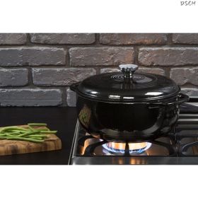 Cast Iron;  6 Quart Enameled Cast Iron Dutch Oven (Color: Black)