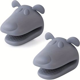 2pcs Oven Mitts, Food Grade High Temperature Resistant Silicone Hand Clip, Baking Gloves, Oven Gloves, Silicone Hippopotamus Heat Insulated Hand Clip (Color: Grey)